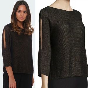 EILEEN FISHER Petite Cut-Out‎ Sweater Brown Copper
